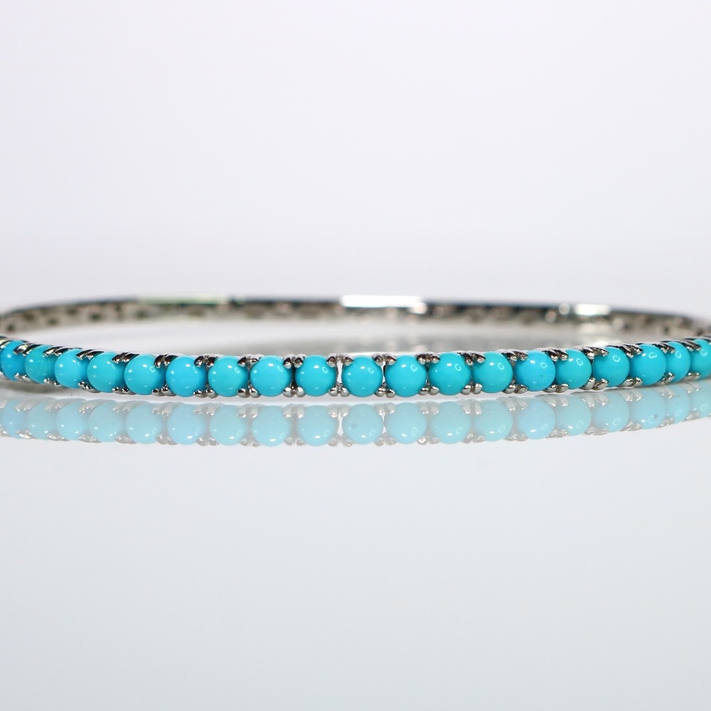 Genuine Turquoise Silver Bangle Bracelet